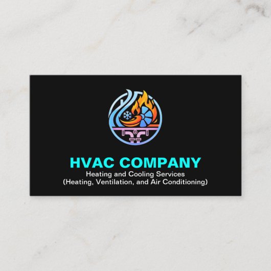 Modern Heating & Cooling AC Logo | Black Blue HVAC 名刺 (正面)