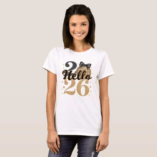 Modern Hello 2026 Typography New Year Ball  Tシャツ (正面フル)