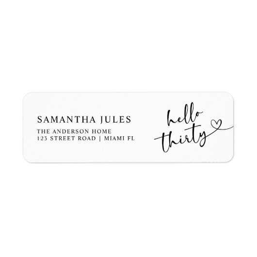 Modern Hello 30th Birthday Return Address ラベル (正面)