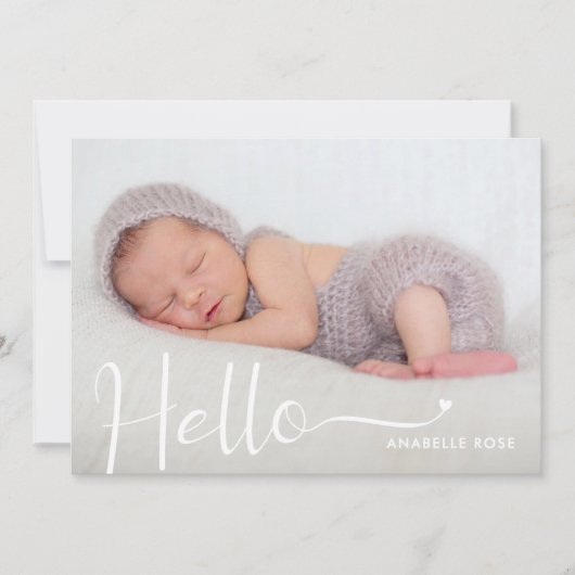 Modern Hello Baby Photo Birth Announcement 案内状 (正面)