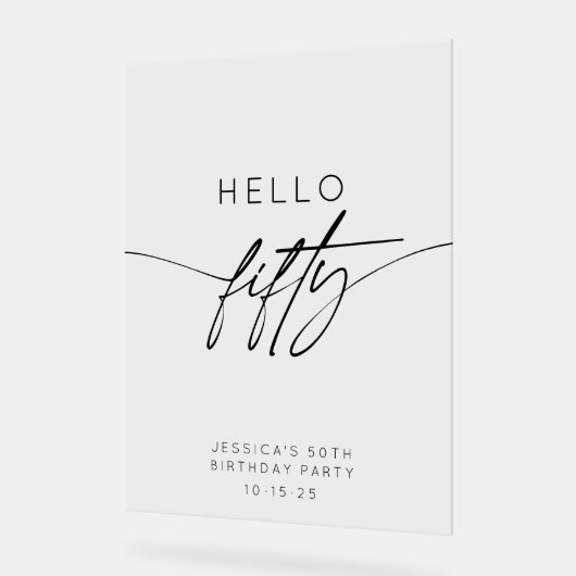 Modern Hello Fifty 50th Birthday Party Welcome アクリルサイン (傾斜)