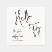 Modern Hello Fifty Script 50th Birthday Cocktail スタンダードカクテルナプキン (正面)