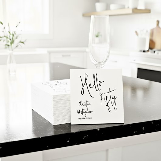 Modern Hello Fifty Script 50th Birthday Cocktail スタンダードカクテルナプキン