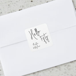 Modern Hello Fifty Script 50th Birthday Party スクエアシール