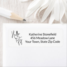 Modern Hello Fifty Script 50th Birthday Party ラベル