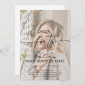 Modern Hello FORTY 40th Birthday Party Photo  招待状 (正面/裏面)