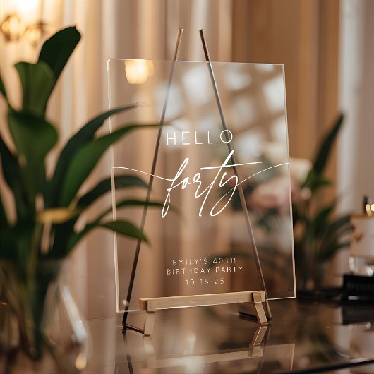 Modern Hello Forty 40th Birthday Party Welcome アクリルサイン