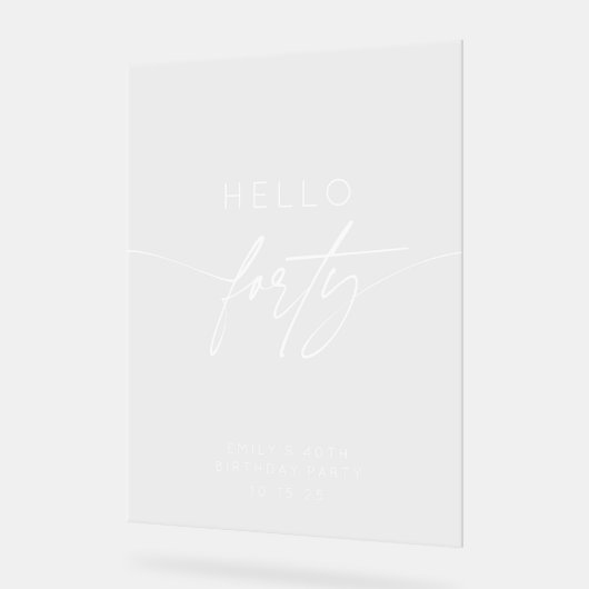 Modern Hello Forty 40th Birthday Party Welcome アクリルサイン (傾斜)