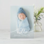 Modern Hello Script Newborn Baby Photo Birth 案内状 (スタンド正面)