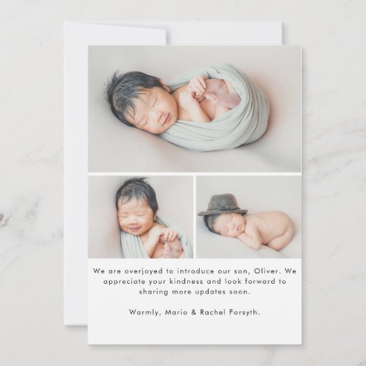 Modern Hello Script Newborn Baby Photo Birth 案内状 (裏面)