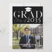 Modern high school graduate photo black graduation 案内状 (正面)