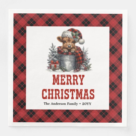 Modern highland cow buffalo Christmas napkins (正面)