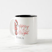 Modern Ho Ho Ho Merry and Bright Christmas Name ツートーンマグカップ (正面左)