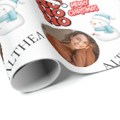 Modern Ho Ho Ho One photo Name Merry Christmas ラッピングペーパー (ロールコーナー)