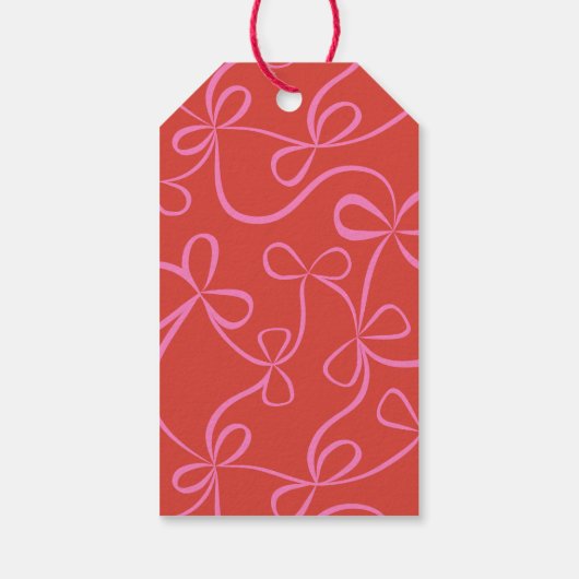Modern Holiday Bold Red & Pink Ribbon Pattern ギフトタグ (裏面)