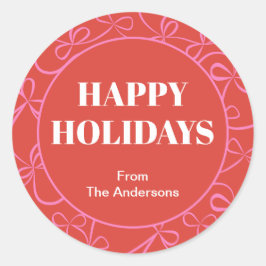 Modern Holiday Bold Red & Pink Ribbon Pattern ラウンドシール