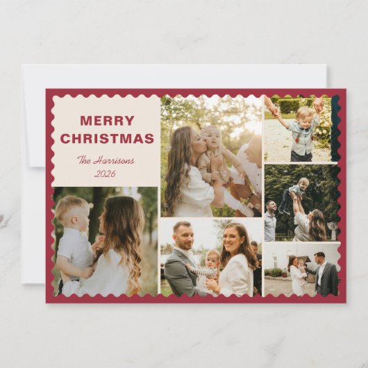 Modern Holiday Card with Photo Collage 招待状 (正面)