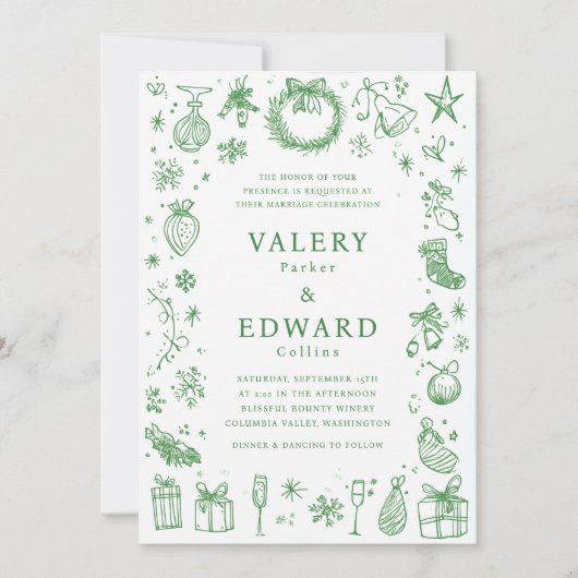 Modern Holiday Christmas Wedding 招待状 (正面)