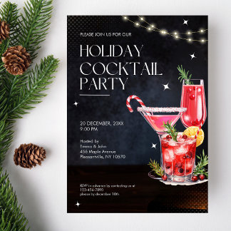 Modern Holiday Cocktail Party Christmas Invitation 招待状
