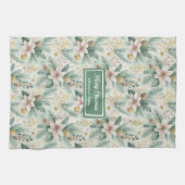 Modern Holiday Kitchen Towel White Poinsettia キッチンタオル (横)