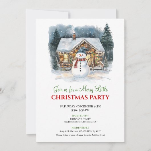 Modern Holiday Scene Watercolor Christmas Invite 招待状 (正面)