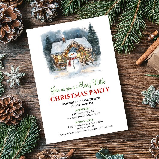 Modern Holiday Scene Watercolor Christmas Invite 招待状