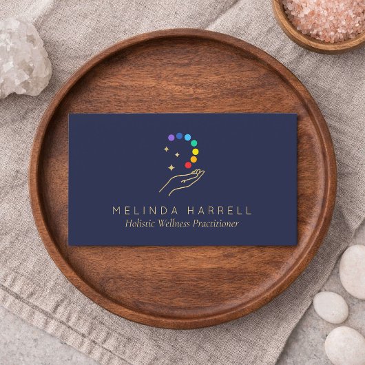 Modern Holistic Wellness Healing Hands Dark Blue 名刺