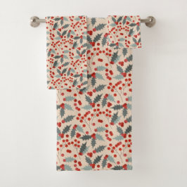 Modern Holly Berry Christmas Botanical バスタオルセット