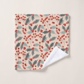 Modern Holly Berry Christmas Botanical バスタオルセット (ウォッシュタオル)