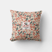 Modern Holly Berry Christmas Botanical Joy Family クッション (正面)