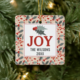 Modern Holly Berry Christmas Botanical Joy Family セラミックオーナメント