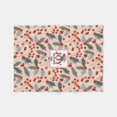 Modern Holly Berry Christmas Botanical Joy Family フリースブランケット (正面(横))