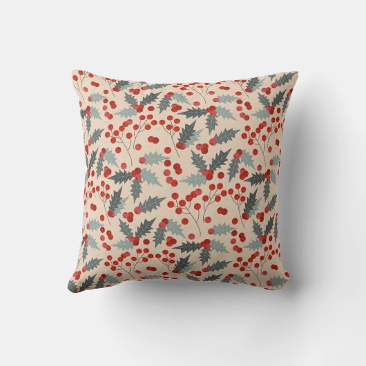 Modern Holly Berry Christmas Botanical Pattern クッション (裏面)