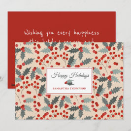 Modern Holly Berry Christmas Botanical Pattern シーズンカード