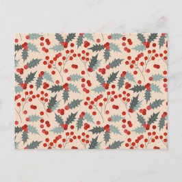 Modern Holly Berry Christmas Botanical Pattern シーズンポストカード