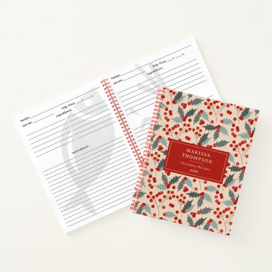 Modern Holly Berry Christmas Botanical Pattern ノートブック (内部)