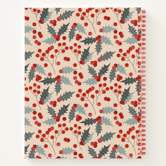 Modern Holly Berry Christmas Botanical Pattern ノートブック (裏面)