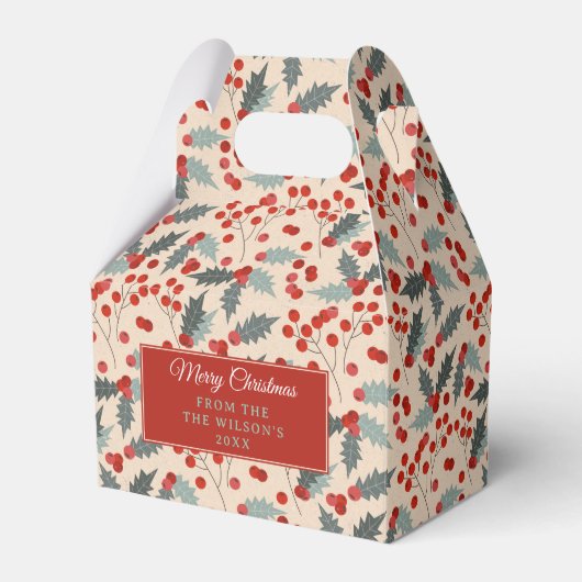 Modern Holly Berry Christmas Botanical Pattern フェイバーボックス (正面サイド)