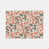 Modern Holly Berry Christmas Botanical Pattern フリースブランケット (正面(横))