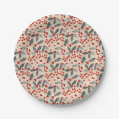 Modern Holly Berry Christmas Botanical Pattern ペーパープレート (正面)