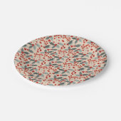 Modern Holly Berry Christmas Botanical Pattern ペーパープレート (アングル)