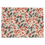 Modern Holly Berry Christmas Botanical Pattern ラージペーパーバッグ (裏面)