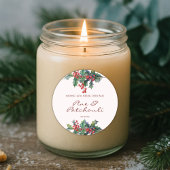 Modern Holly Berry Christmas Candle ラウンドシール