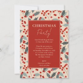 Modern Holly Berry Christmas Party 招待状