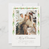 Modern Holly Garland Merry Christmas Photo Card 招待状 (正面)