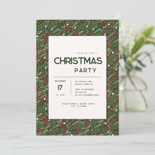Modern Holly Leaf Christmas Party Invitation 招待状 (スタンド正面)