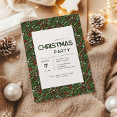 Modern Holly Leaf Christmas Party Invitation 招待状