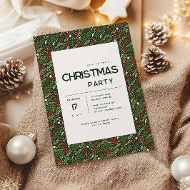 Modern Holly Leaf Christmas Party Invitation 招待状