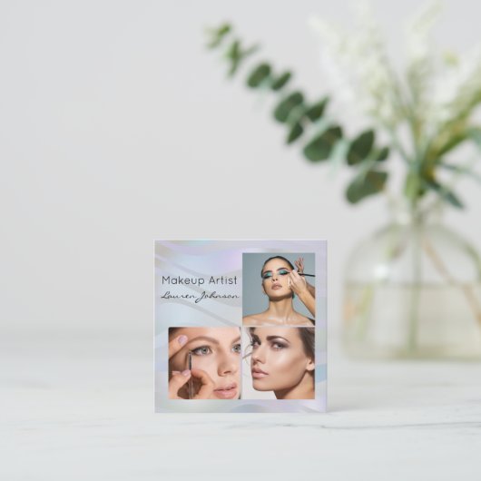 Modern Holographic 3 Photo Makeup  スクエア名刺 (スタンド正面)