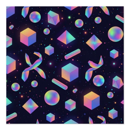 Modern Holographic 3D Geometric Art Poster ポスター (正面)
